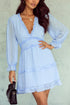 Layered Ruffled Open Back Puff Sleeve Swiss Dot Mini Dress